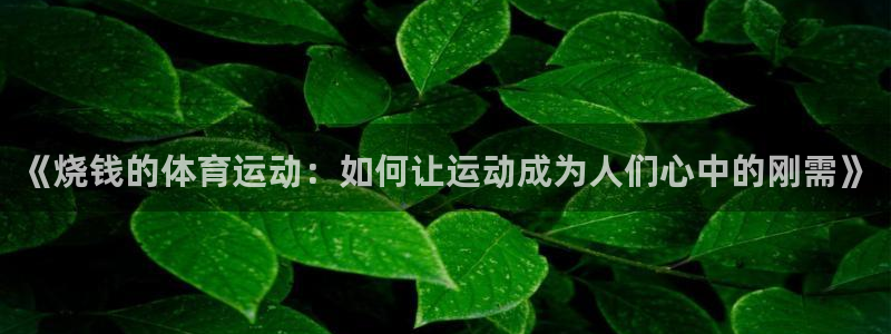 意昂4能源：《烧钱的体育运动：如何让运动成为人们心中的刚需》